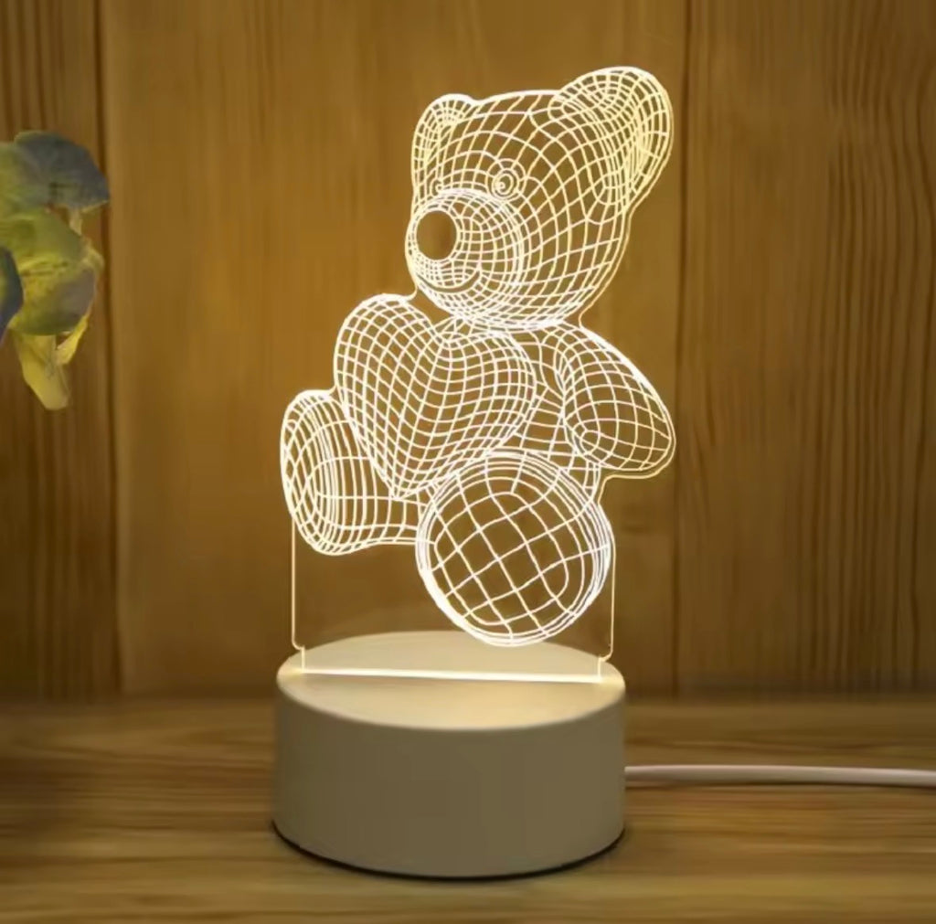 Veilleuses LED USB en acrylique, lampe ours créative 3D
