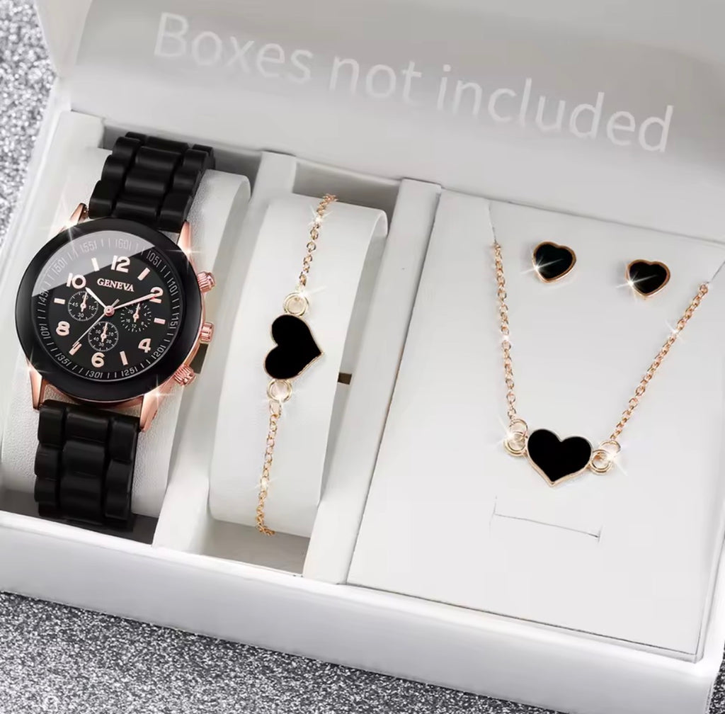 Ensemble de montres à quartz avec bracelet en silicone pour femme, horloge à la mode, cadeau pour fille, sans boîte