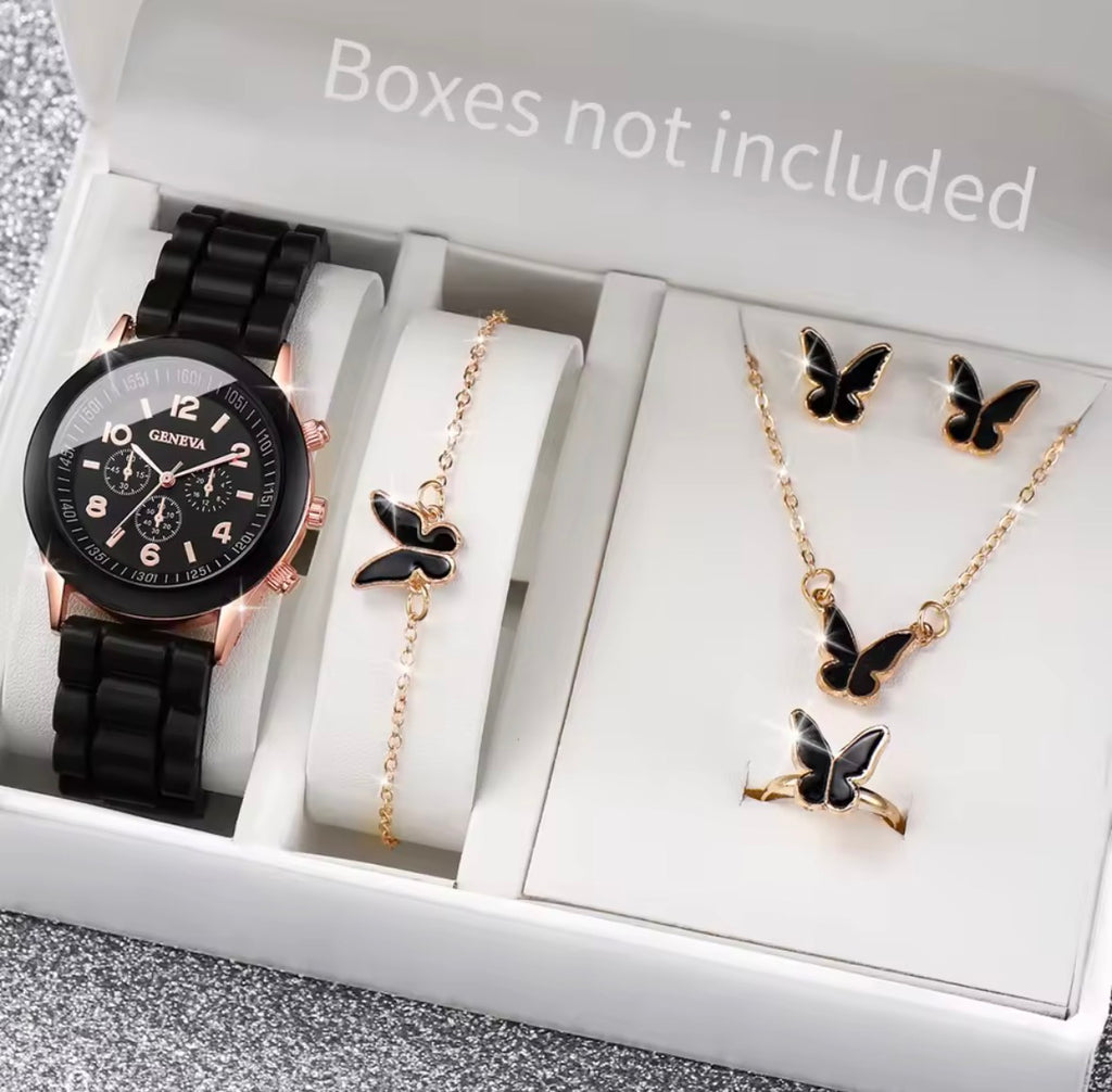 Ensemble de montres à quartz avec bracelet en silicone pour femme, horloge à la mode, cadeau pour fille, sans boîte