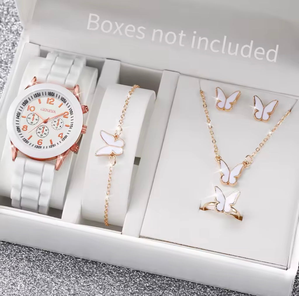 Ensemble de montres à quartz avec bracelet en silicone pour femme, horloge à la mode, cadeau pour fille, sans boîte