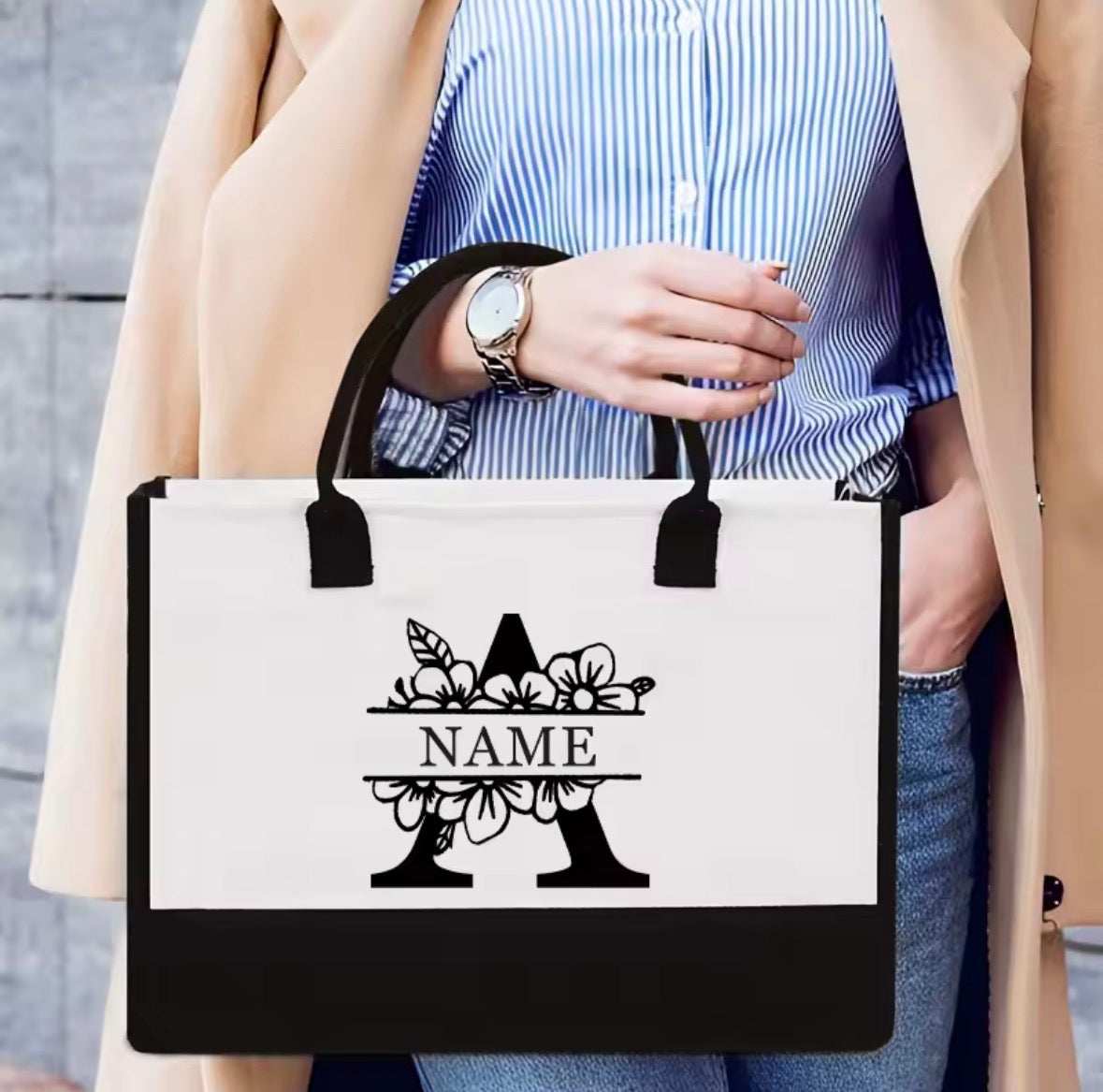 A-Z fleur lettres nom personnalisé sac fourre-tout organisateur grande capacité