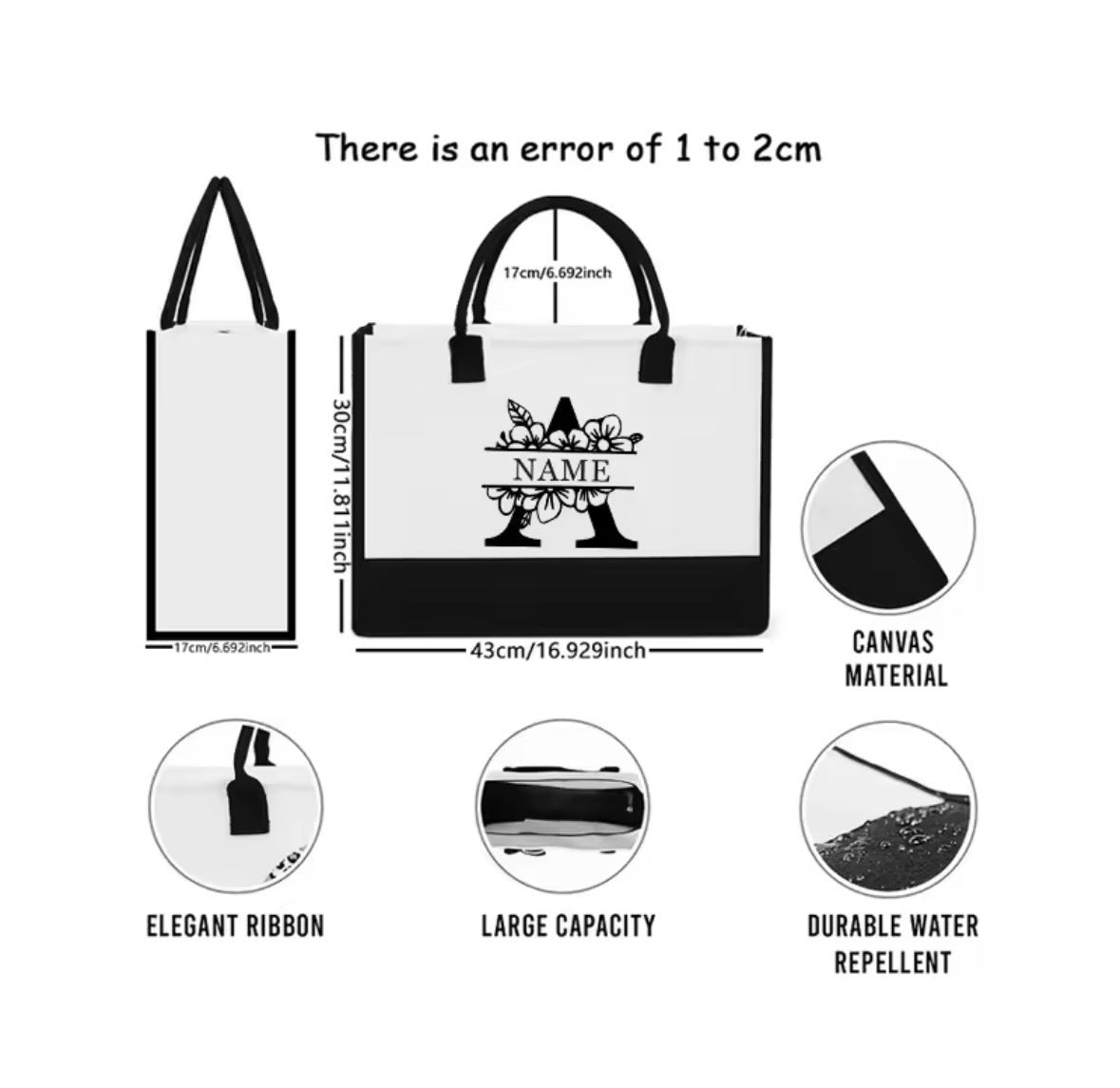 A-Z fleur lettres nom personnalisé sac fourre-tout organisateur grande capacité